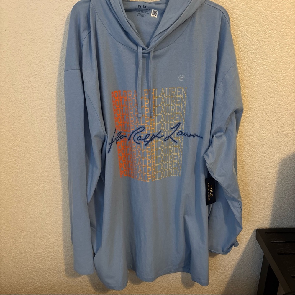 New‎ Polo Ralph Lauren Hooded Long Sleeve Cotton T Shirt blue Men's 4XB